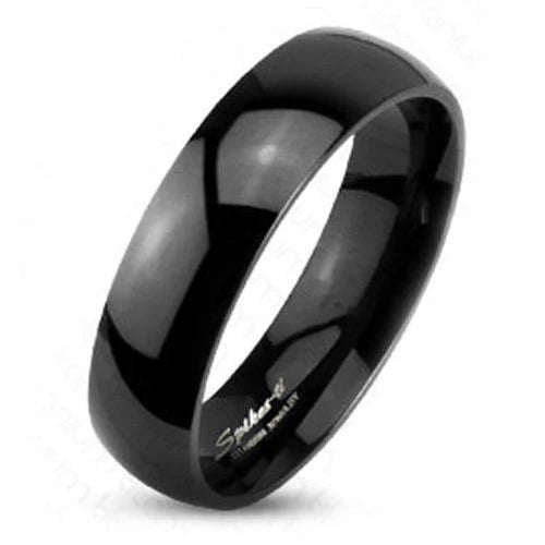 Obsidian Line Titanium Ring – Polished Black Domed Band