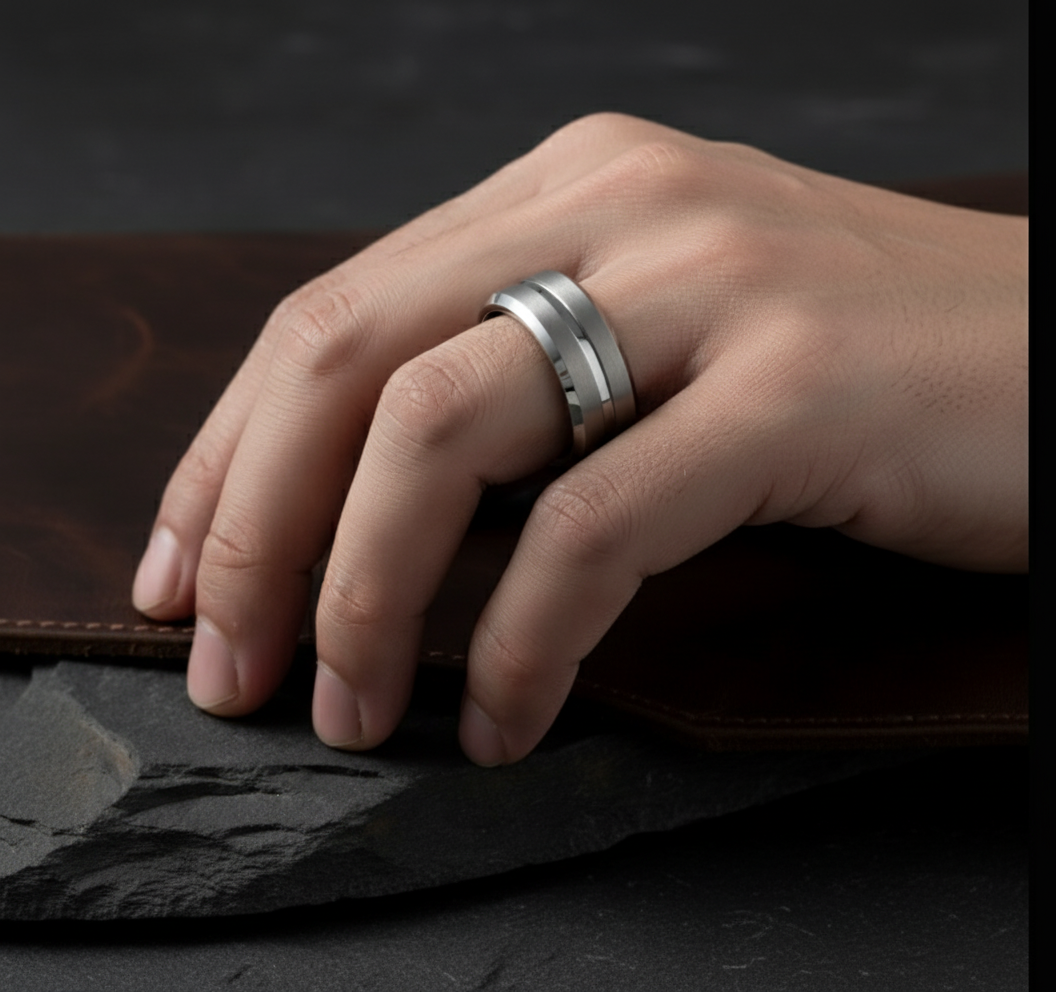 Argent Line Tungsten Ring – Brushed Satin Band with Polished Recessed Stripe