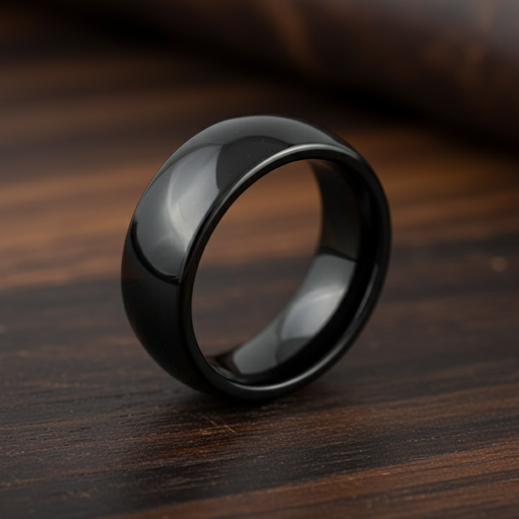 Obsidian Line Tungsten Ring – Classic Domed Black Finish