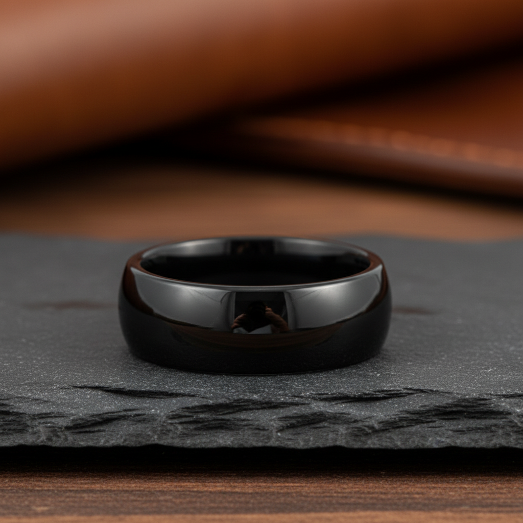 Obsidian Line Tungsten Ring – Classic Domed Black Finish