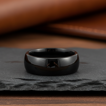 Obsidian Line Tungsten Ring – Classic Domed Black Finish