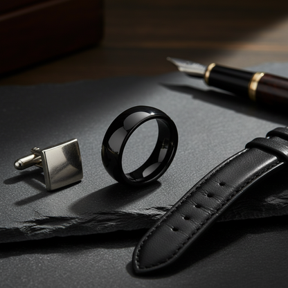 Obsidian Line Tungsten Ring – Classic Domed Black Finish