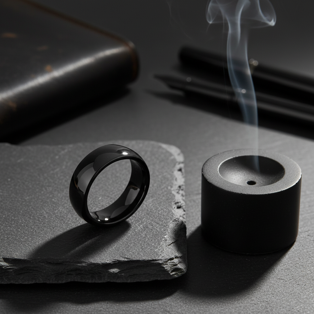 Obsidian Line Tungsten Ring – Classic Domed Black Finish