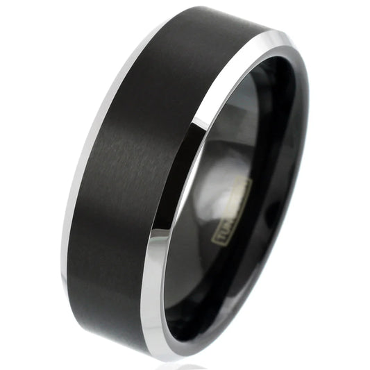 Eclipse Line Tungsten Ring – Brushed Black Center with Polished Silver Edges