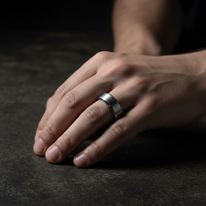 Argent Line Titanium Ring – Brushed Satin Band with Polished Edges