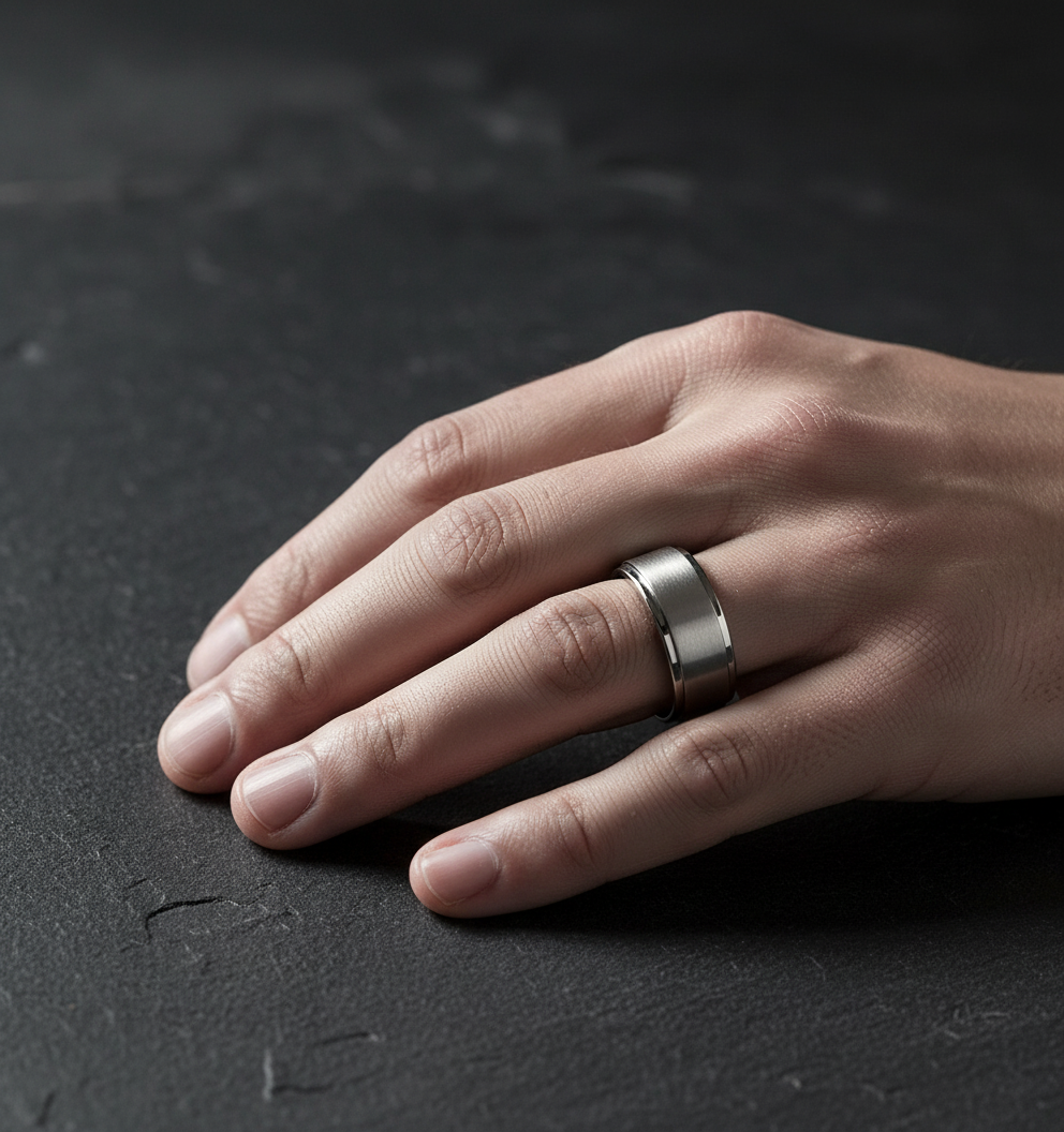 Astra Line Titanium Ring – Brushed Center with Polished Stepped Edges