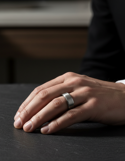 Argent Line Tungsten Ring – Brushed Satin Finish with Stepped Edges