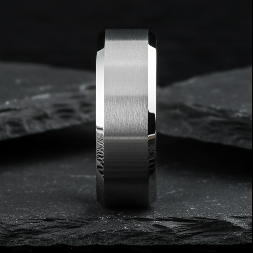 Argent Line Tungsten Ring – Brushed Silver with Polished Beveled Edges