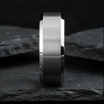 Argent Line Tungsten Ring – Brushed Silver with Polished Beveled Edges