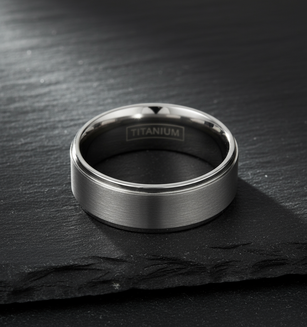 Astra Line Titanium Ring – Brushed Center with Polished Stepped Edges
