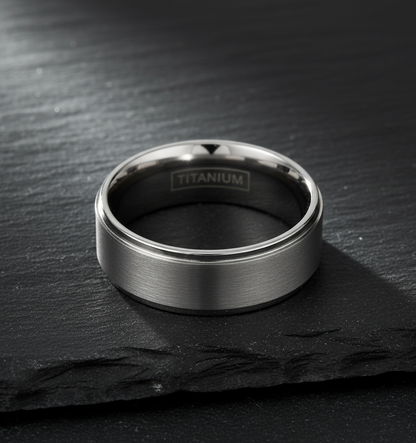 Astra Line Titanium Ring – Brushed Center with Polished Stepped Edges