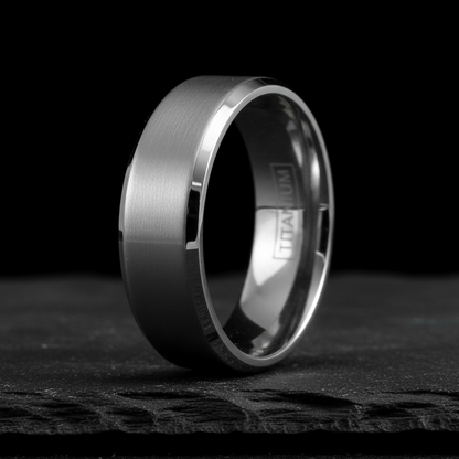 Argent Line Titanium Ring – Brushed Satin Band with Polished Edges
