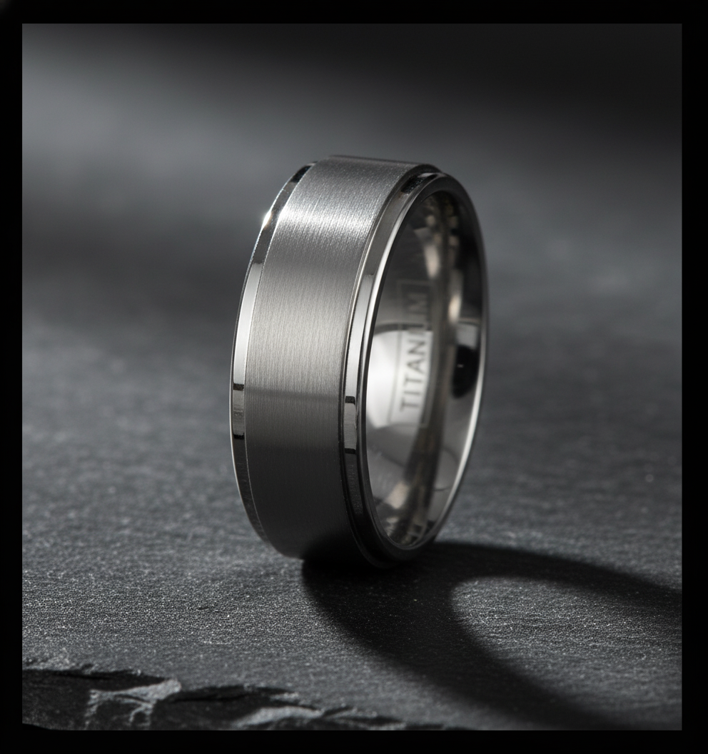 Astra Line Titanium Ring – Brushed Center with Polished Stepped Edges