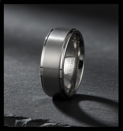 Astra Line Titanium Ring – Brushed Center with Polished Stepped Edges