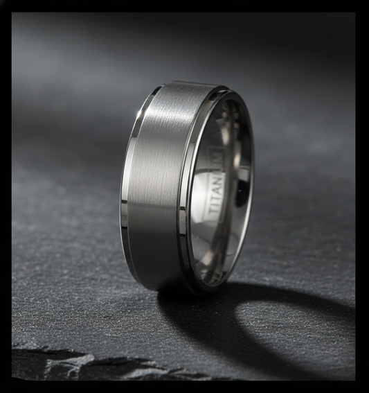 Astra Line Titanium Ring – Brushed Center with Polished Stepped Edges