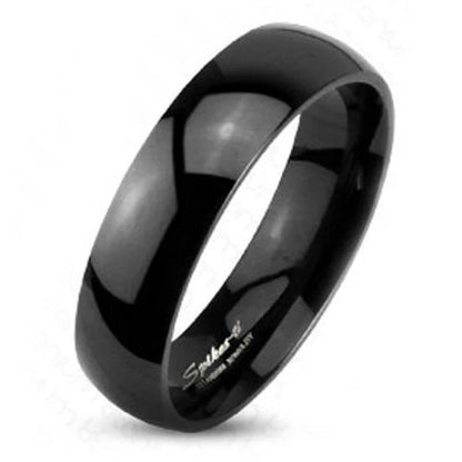 Obsidian Line Titanium Ring – Polished Black Domed Band