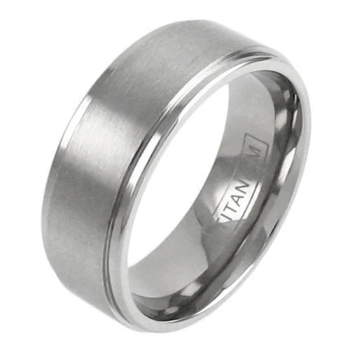 Astra Line Titanium Ring – Brushed Center with Polished Stepped Edges