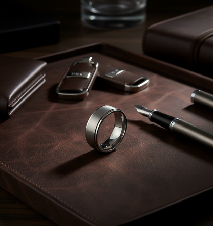 Astra Line Titanium Ring – Brushed Center with Polished Stepped Edges