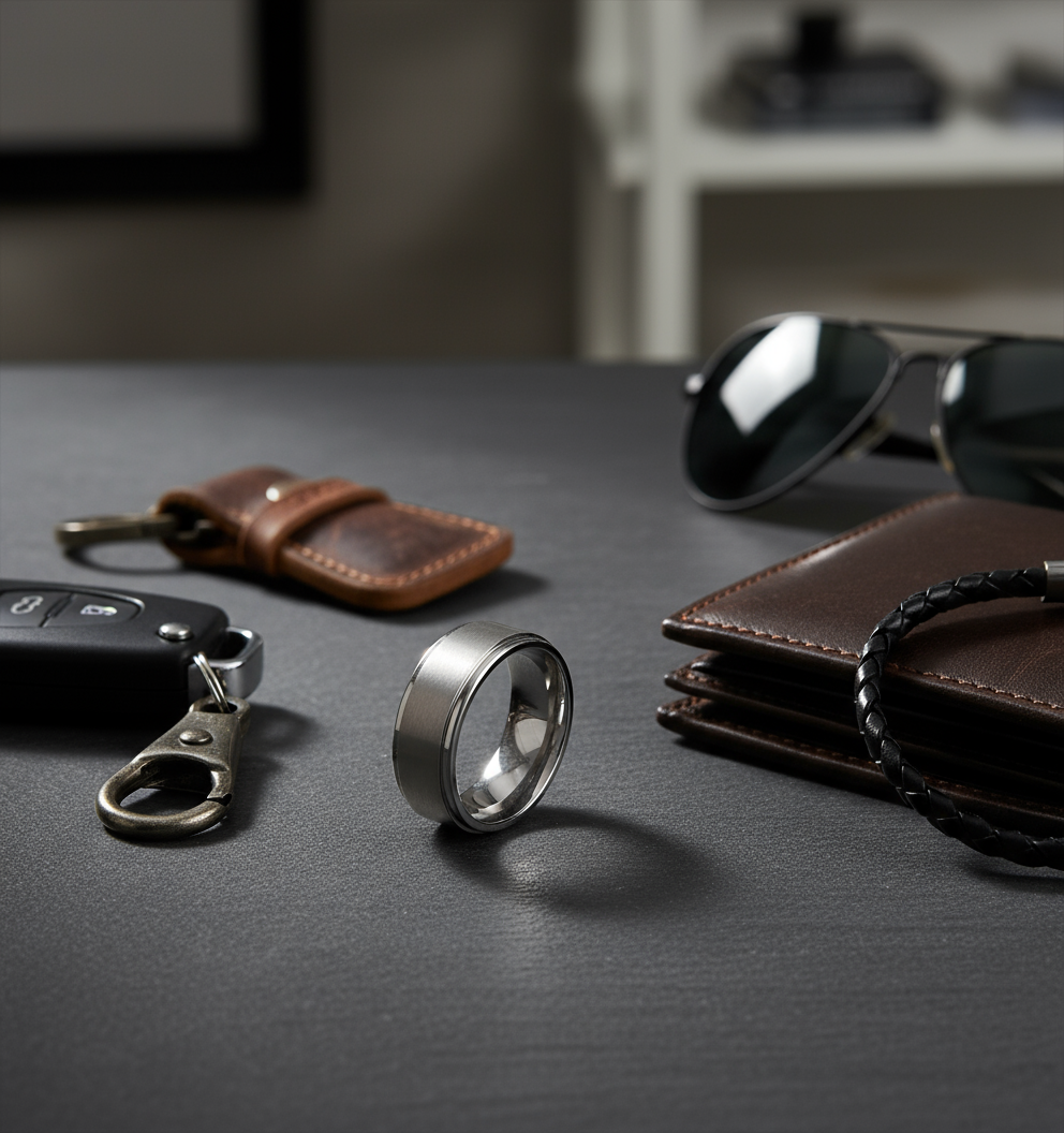 Astra Line Titanium Ring – Brushed Center with Polished Stepped Edges