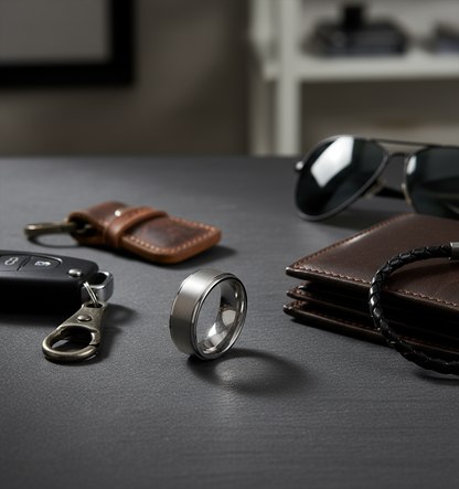 Astra Line Titanium Ring – Brushed Center with Polished Stepped Edges