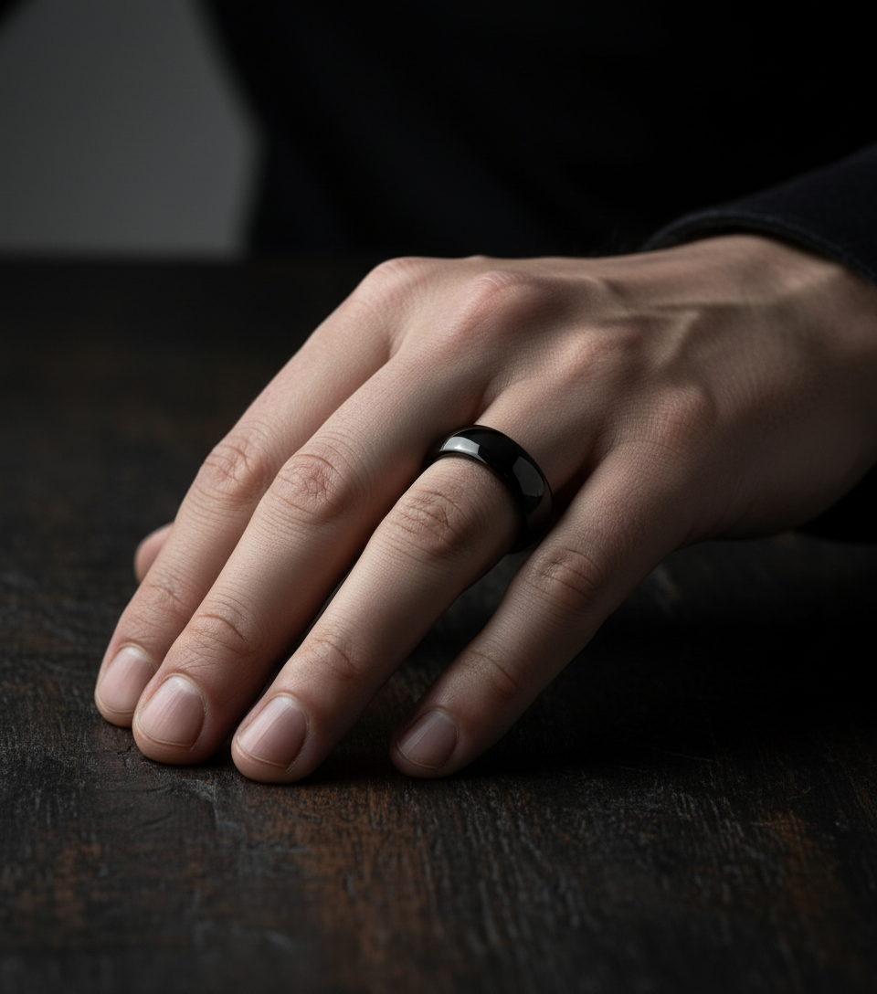 Obsidian Line Tungsten Ring – Classic Domed Black Finish