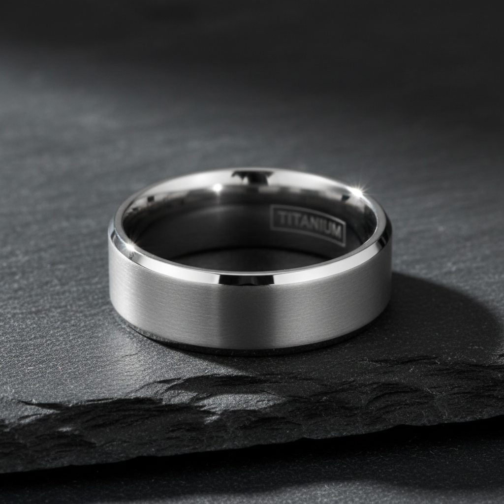 Argent Line Titanium Ring – Brushed Satin Band with Polished Edges