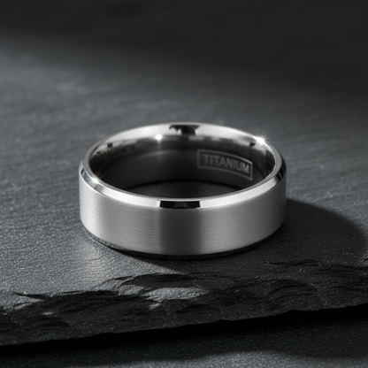 Argent Line Titanium Ring – Brushed Satin Band with Polished Edges