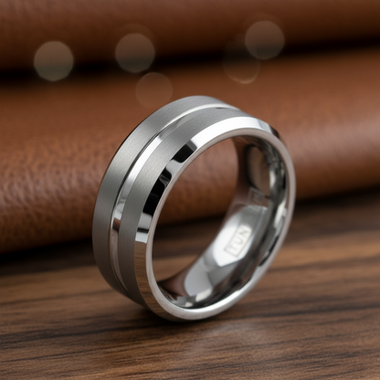 Argent Line Tungsten Ring – Brushed Satin Band with Polished Recessed Stripe