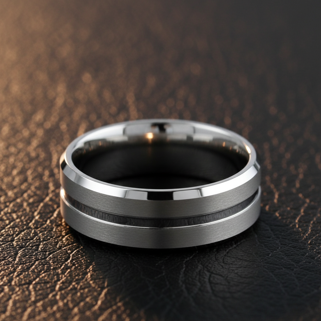 Argent Line Tungsten Ring – Brushed Satin Band with Polished Recessed Stripe