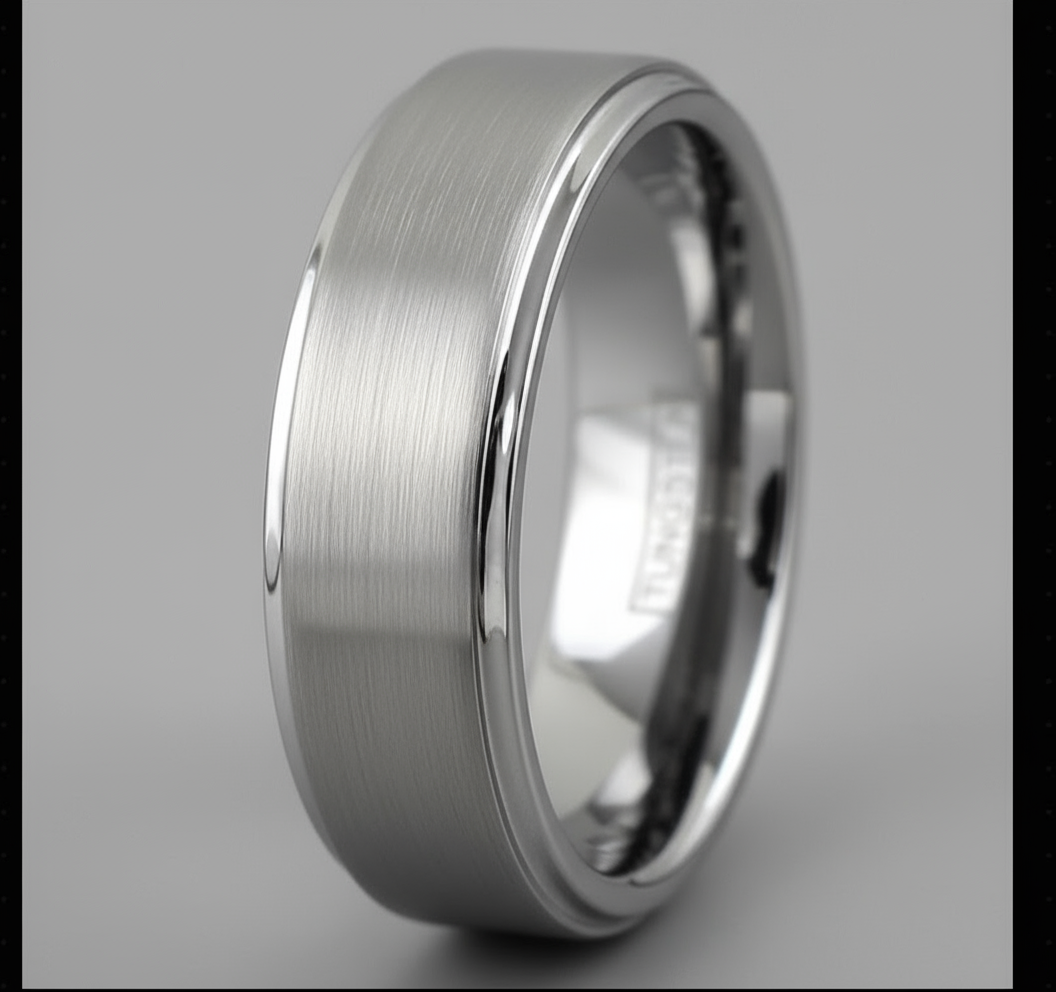 Argent Line Tungsten Ring – Brushed Satin Finish with Stepped Edges