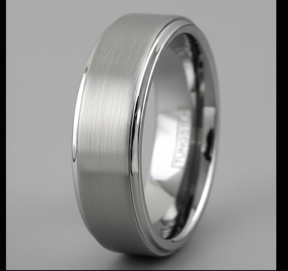 Argent Line Tungsten Ring – Brushed Satin Finish with Stepped Edges