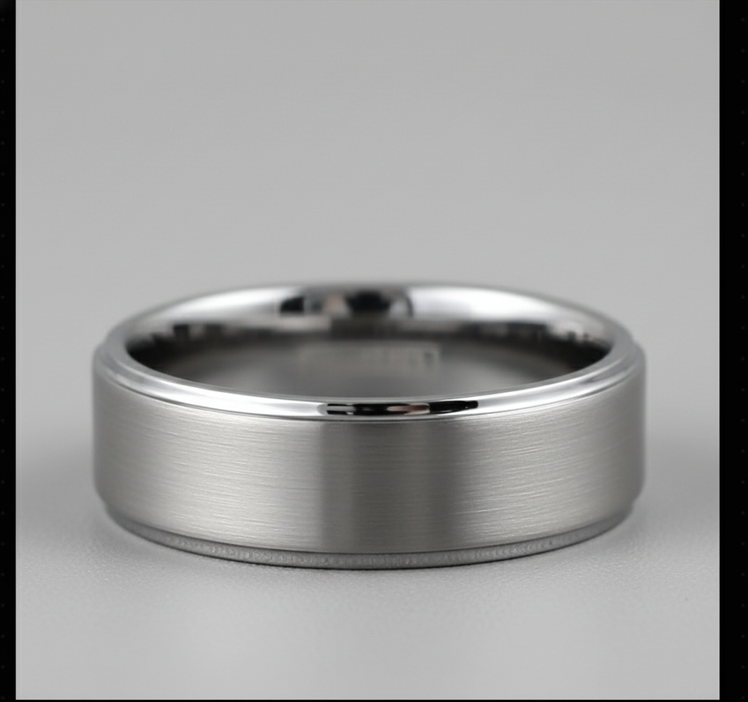 Argent Line Tungsten Ring – Brushed Satin Finish with Stepped Edges