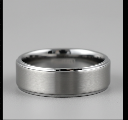 Argent Line Tungsten Ring – Brushed Satin Finish with Stepped Edges