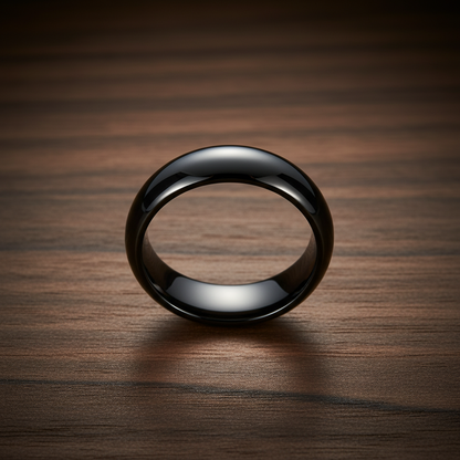 Obsidian Line Titanium Ring – Polished Black Domed Band