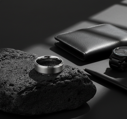 Argent Line Tungsten Ring – Brushed Satin Finish with Stepped Edges