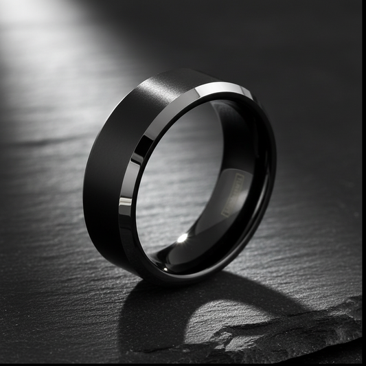 Eclipse Line Tungsten Ring – Brushed Black Center with Polished Silver Edges