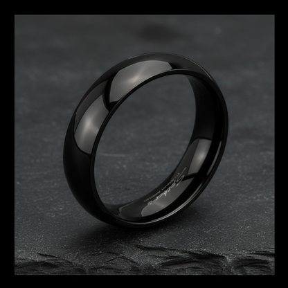 Obsidian Line Titanium Ring – Polished Black Domed Band