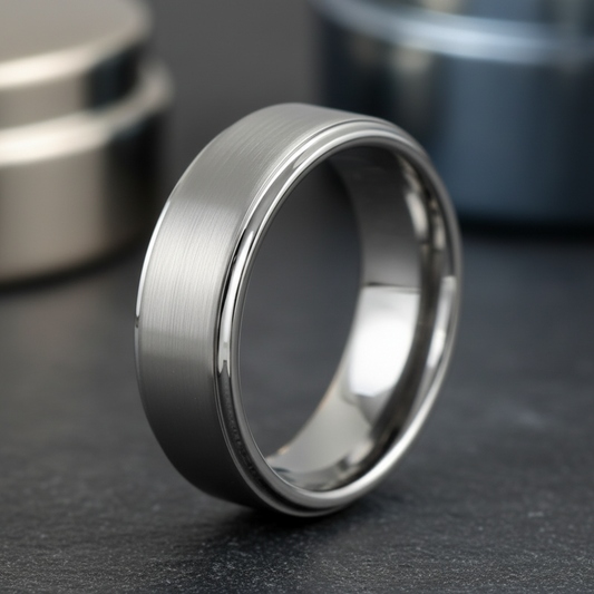 Argent Line Tungsten Ring – Brushed Satin Finish with Stepped Edges