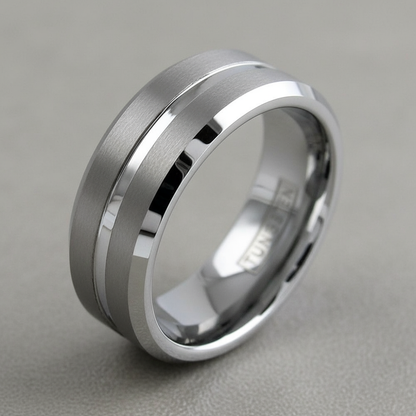 Tungsten ring close-up three-quarter view