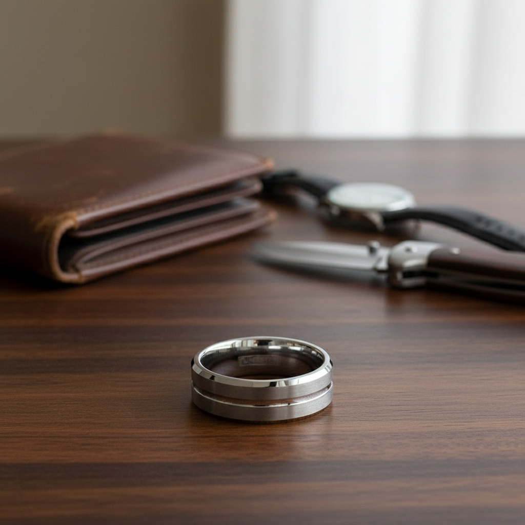 Tungsten ring focused lifestyle photo