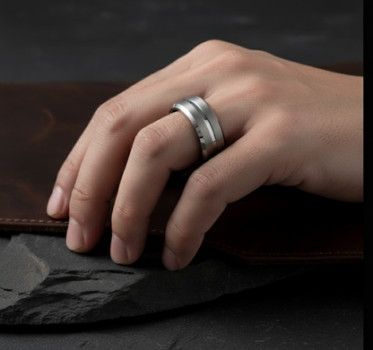 Argent Line Tungsten Ring – Brushed Satin Band with Polished Recessed Stripe