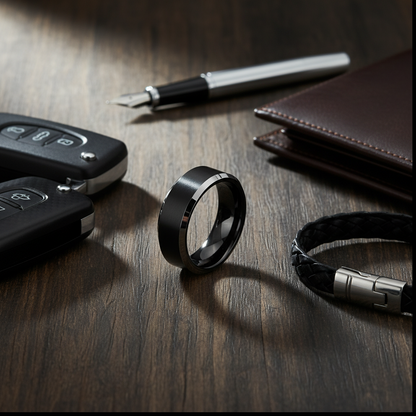 Eclipse Line Tungsten Ring – Brushed Black Center with Polished Silver Edges