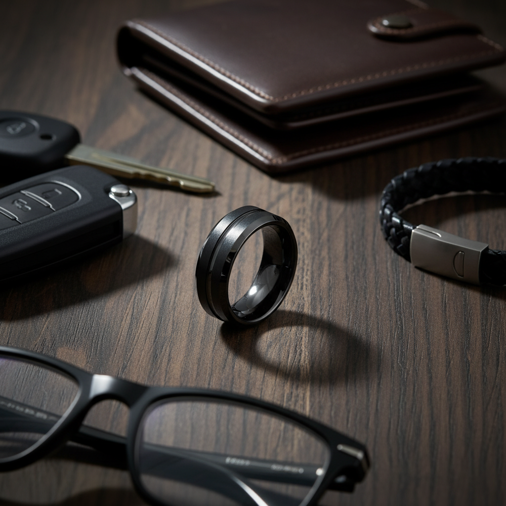 Onyx Line Tungsten Ring – Brushed Black Band with Polished Channel