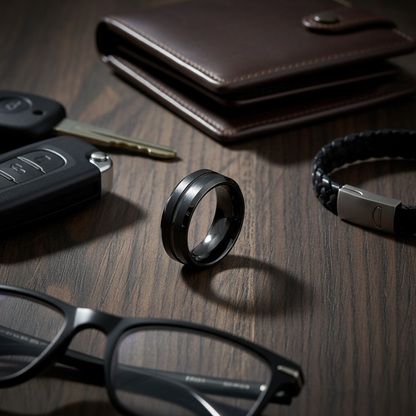 Onyx Line Tungsten Ring – Brushed Black Band with Polished Channel