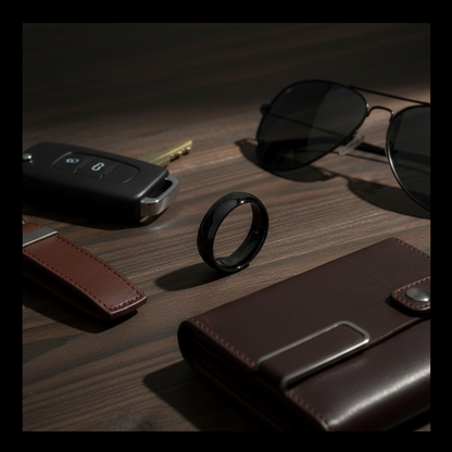 Obsidian Line Titanium Ring – Polished Black Domed Band