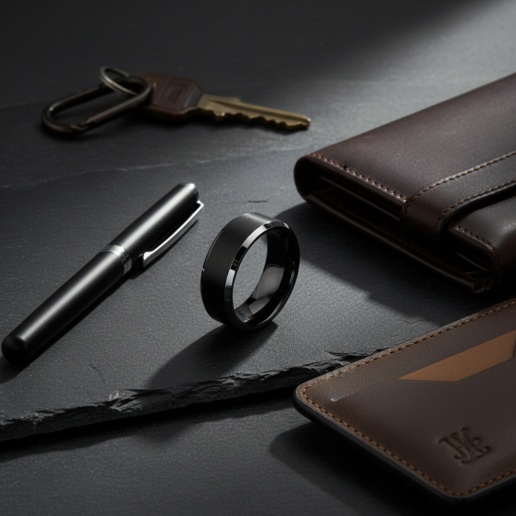 Eclipse Line Tungsten Ring – Brushed Black Center with Polished Silver Edges