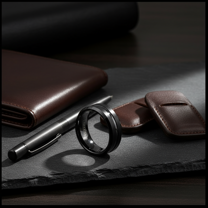 Onyx Line Tungsten Ring – Brushed Black Band with Polished Channel