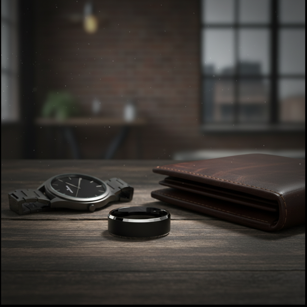 Eclipse Line Tungsten Ring – Brushed Black Center with Polished Silver Edges