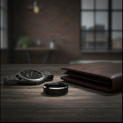 Eclipse Line Tungsten Ring – Brushed Black Center with Polished Silver Edges