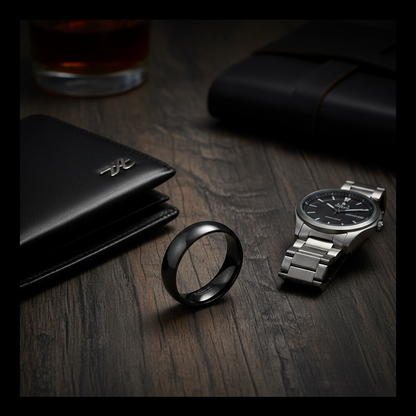 Obsidian Line Titanium Ring – Polished Black Domed Band